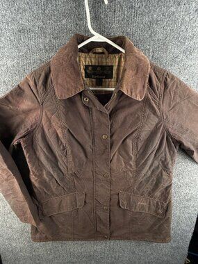 Barbour Sapey Size 14 US (18) Waxed Jacket Women Full Zip Brown Corduroy Collar
